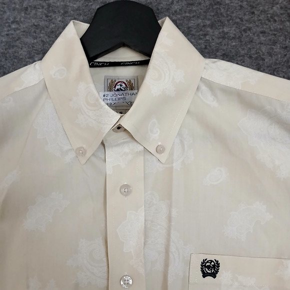 Cinch Paisley Shirt Mens Small Ivory Button Down Long Sleeve Western Cowboy Core - Picture 3 of 8